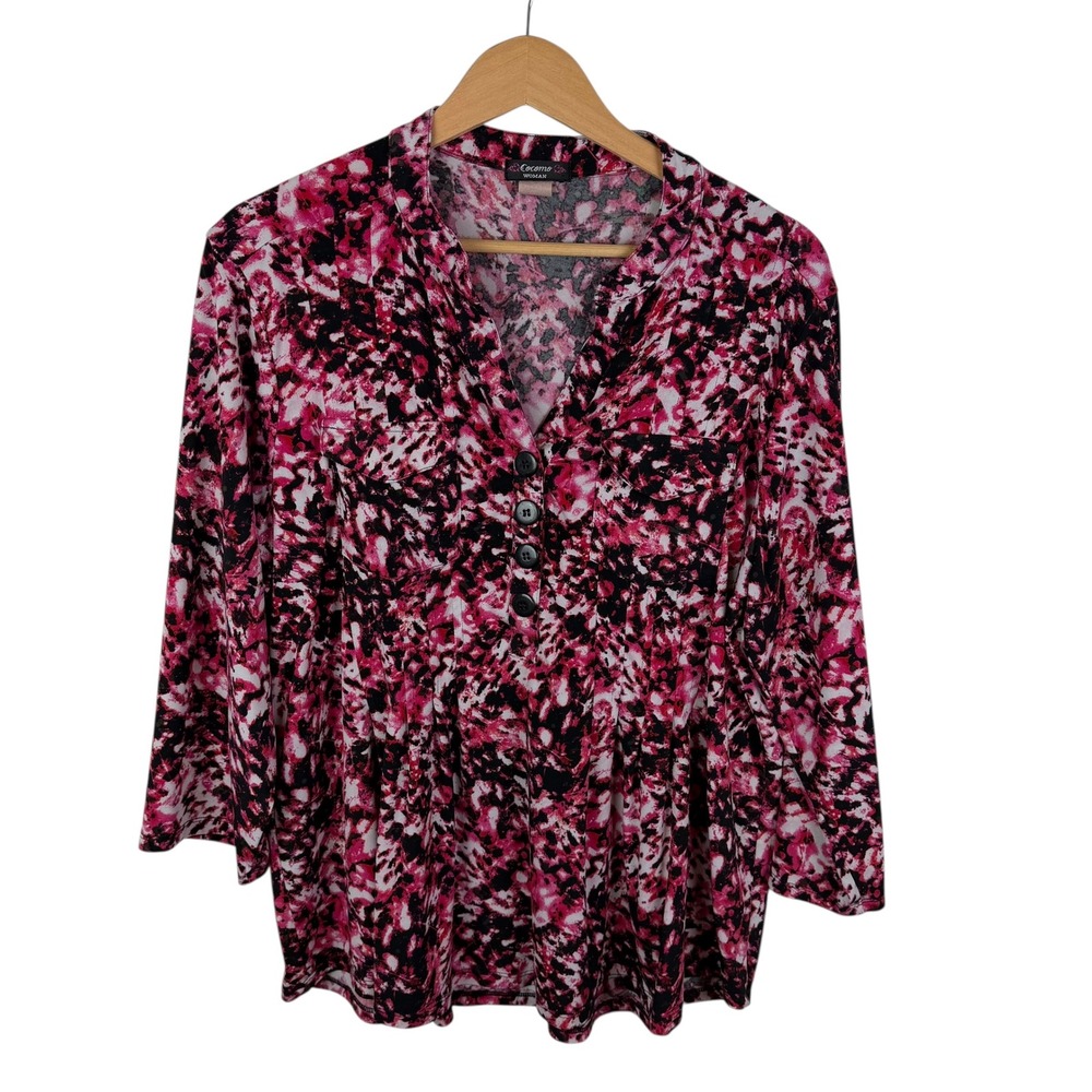 Cocomo Abstract Print Popover‎ Top Size 1X Artsy Soft Stretch Office Retro Comfy